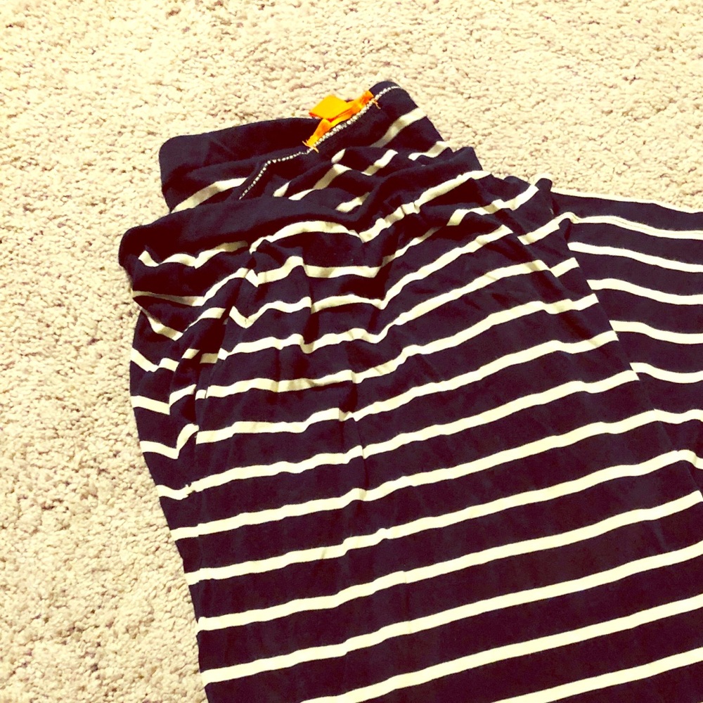 Navy and white striped maxi skirt